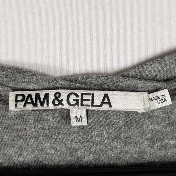 Pam & Gela Major Graphic Sleeveless Top Women’s M Gray Distressed Muscle Tee USA - Picture 2 of 5